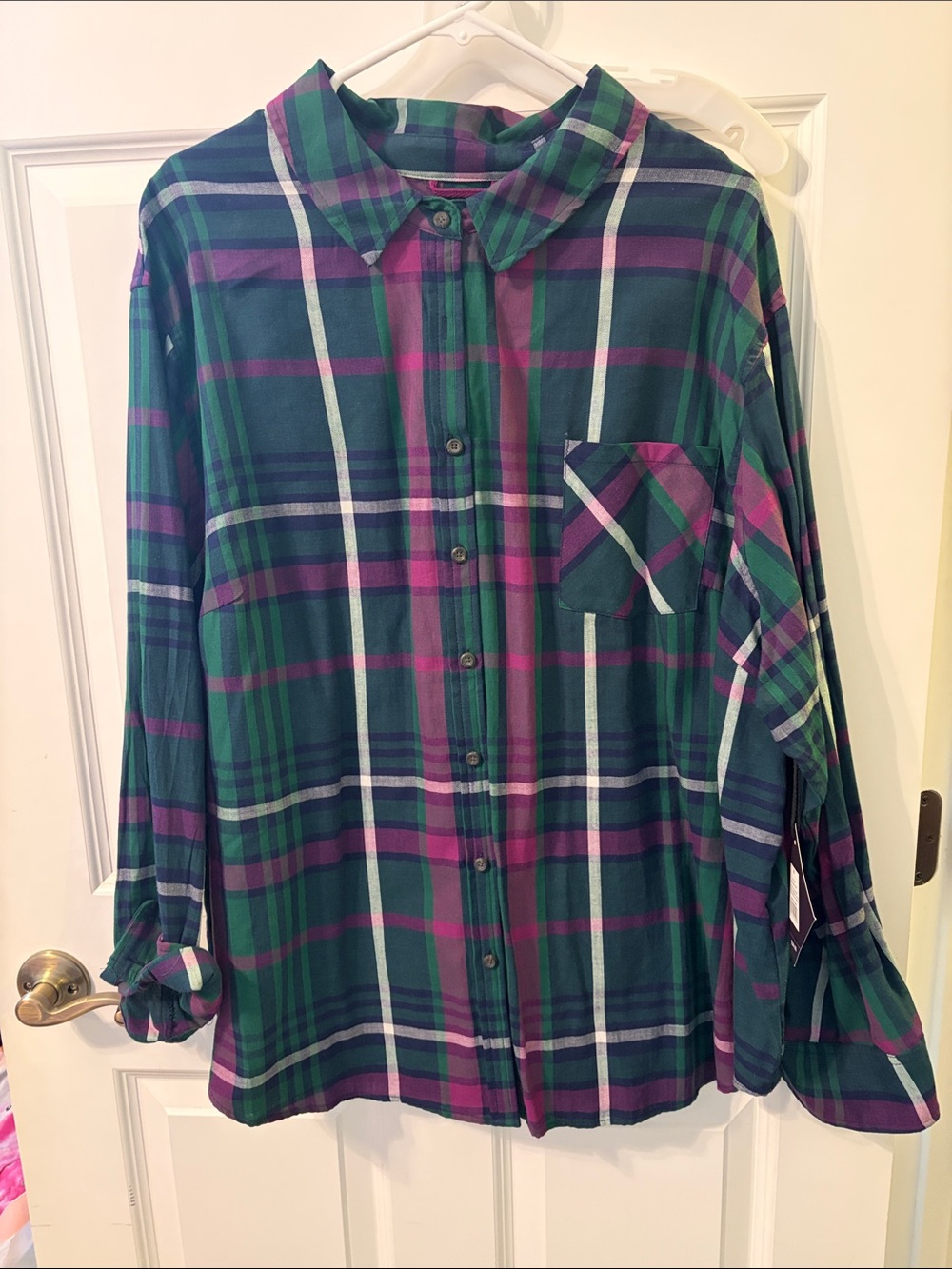 Ava & Viv Green, Purple and White Plaid Shirt